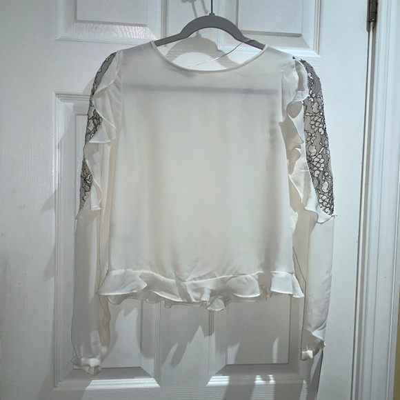 Zara ruffle sleeve lace inset top Sz M back button New - Picture 1 of 7